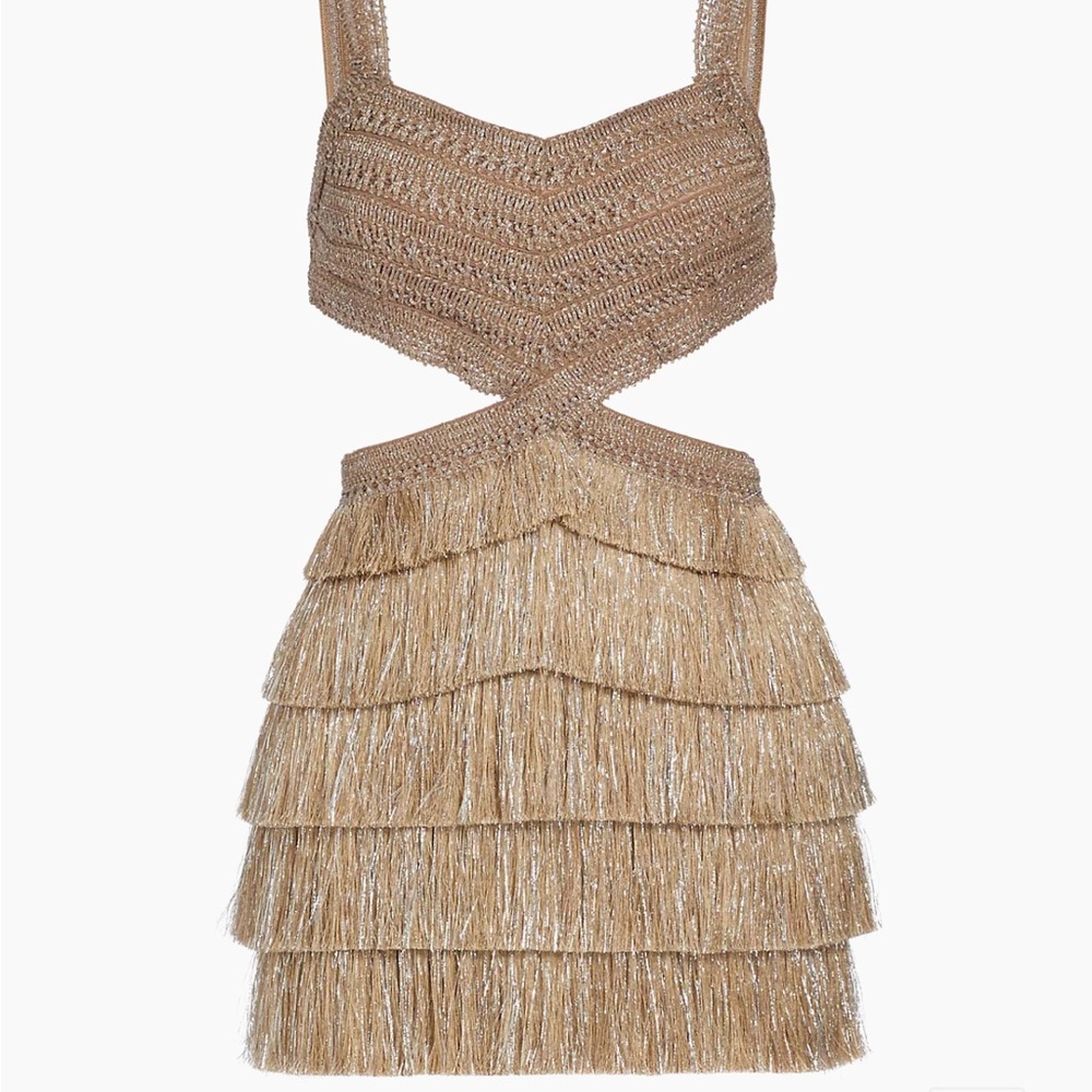 PatBO Gold Fringe Tiered Mini Dress - Picture 3 of 4
